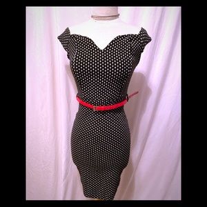 Navy White Dress Polka dot with Red Accent Belt
